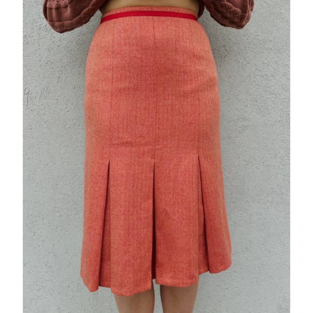 Vintage 90s Orange Coral Tweed Midi Highwaisted Pleated Talbots Wool Skirt SZ 8P